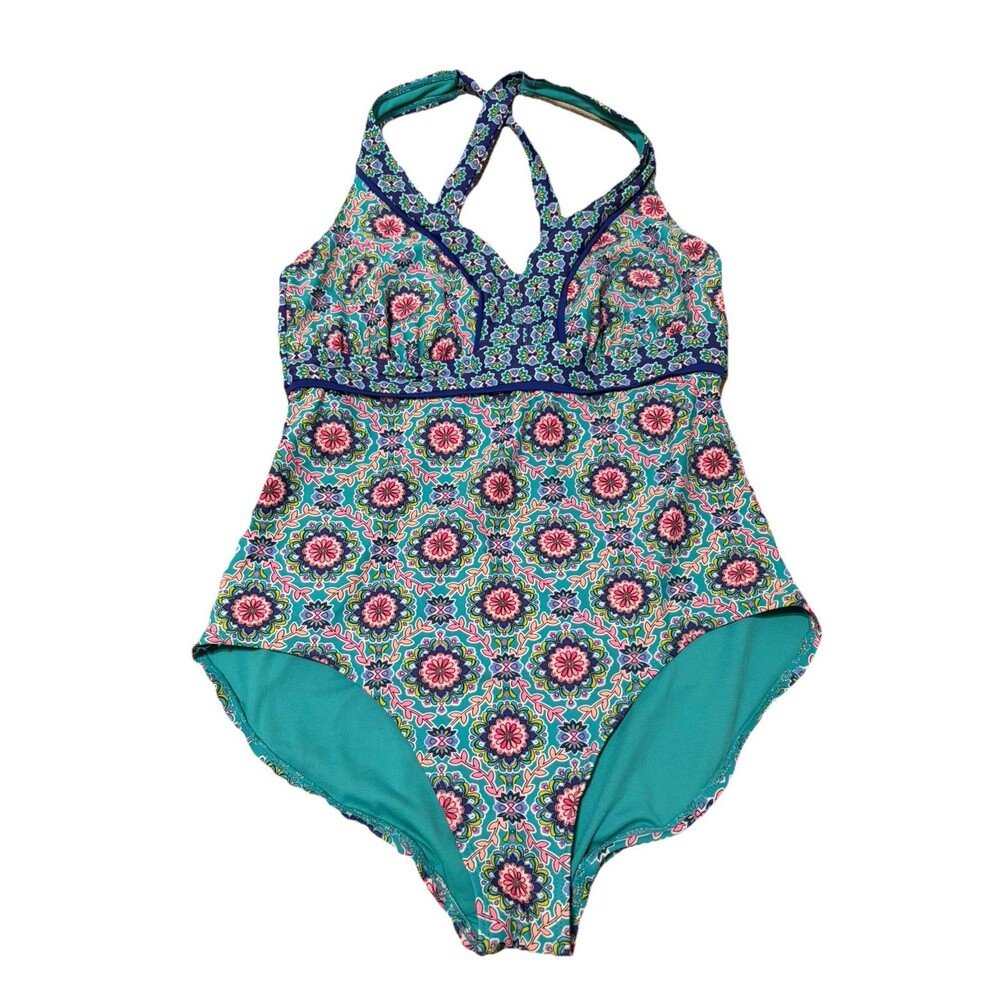 Catalina Women’s One Piece 🩱 Swimsuit Pink & Blue & Teal Flowers 16-18 NWOT